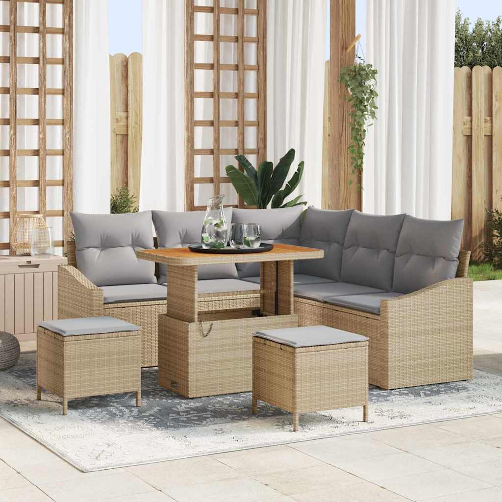 Gartensofa-set mit Kissen mit Speicher 8 pcs Beige Poly Rattan