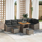 Gartensofa-set mit Kissen mit Speicher 9 pcs Grau Poly Rattan