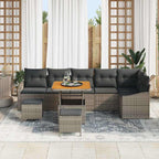 Gartensofa-set mit Kissen mit Speicher 9 pcs Grau Poly Rattan