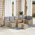 Gartensofa-set mit Kissen mit Speicher 9 pcs Beige Poly Rattan