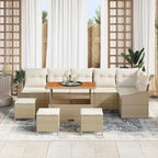 Gartensofa-set mit Kissen mit Speicher 10 pcs Beige Poly Rattan