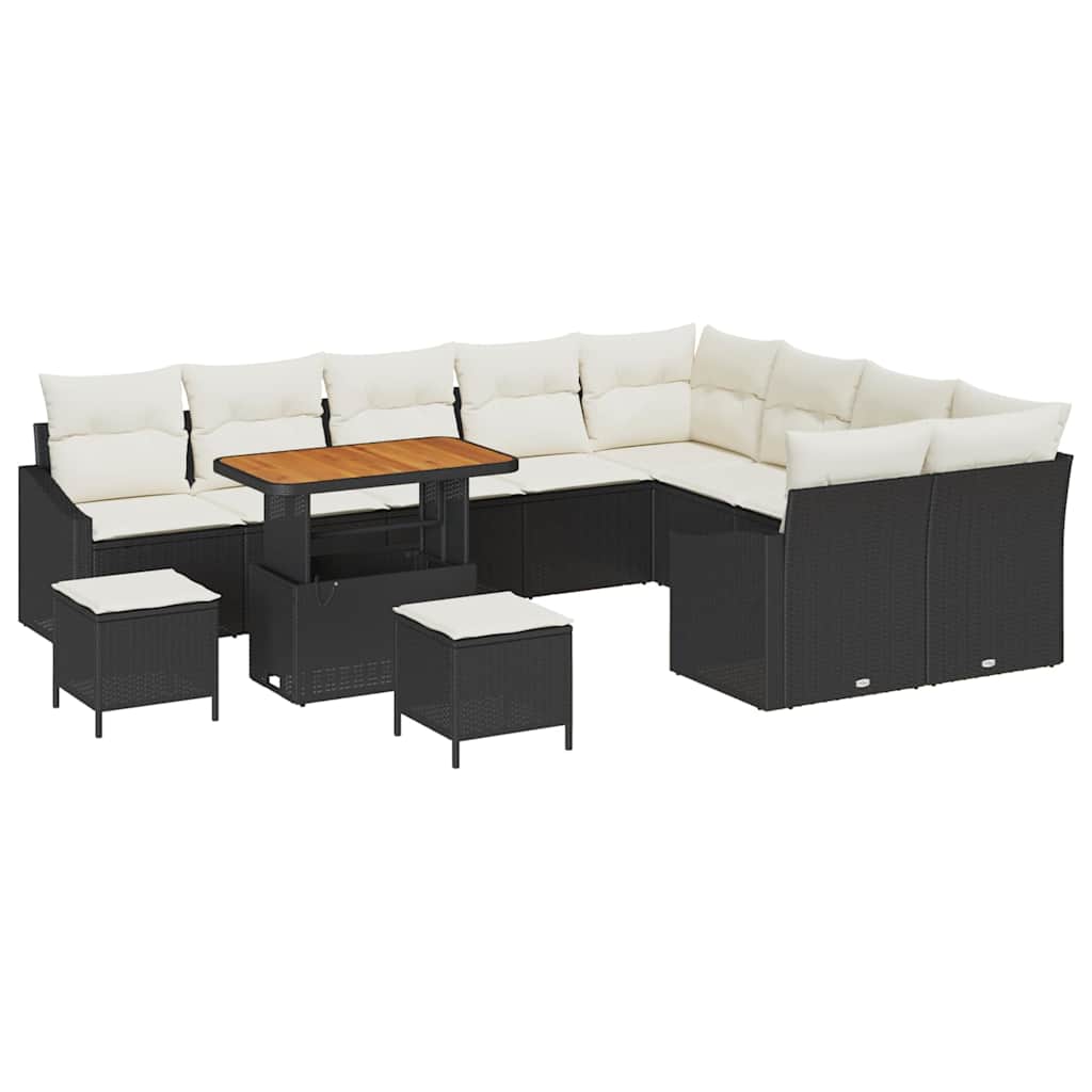 Gartensofa-set mit Kissen 12 pcs Schwarz Poly Rattan