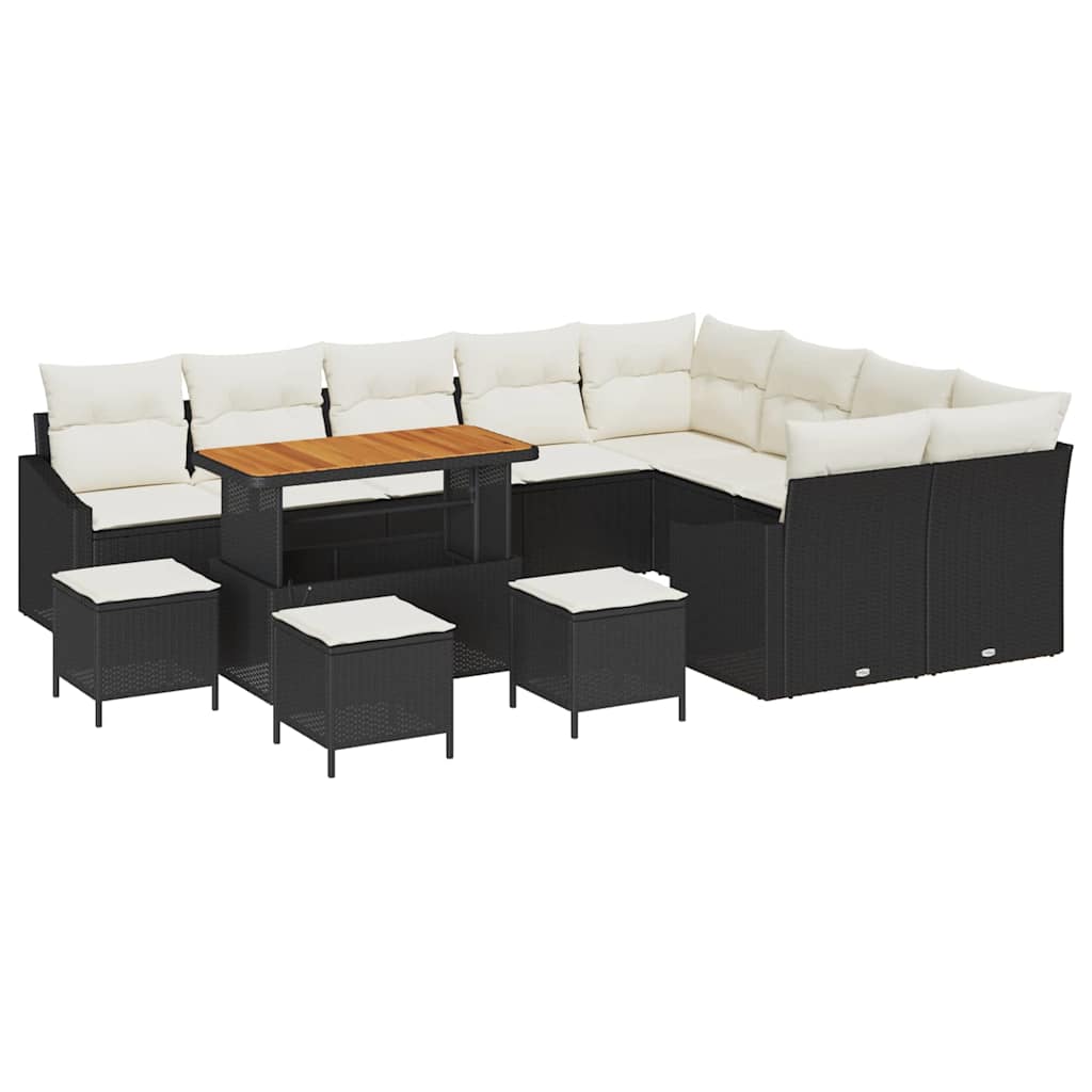 Gartensofa-set mit Kissen 13 pcs Schwarz Poly Rattan