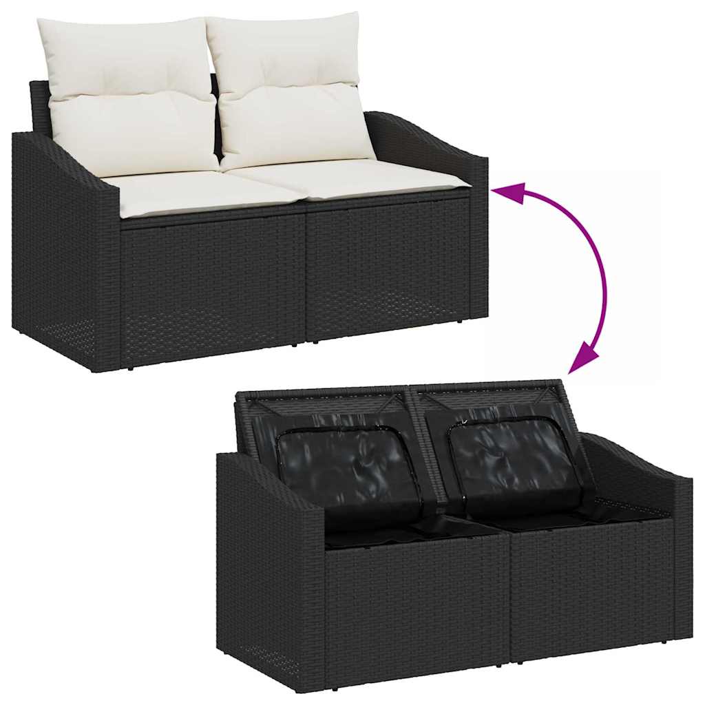 Gartensofa-set mit Kissen 13 pcs Schwarz Poly Rattan