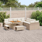 Gartensofa-set mit Kissen mit Speicher 13 pcs Beige Poly Rattan