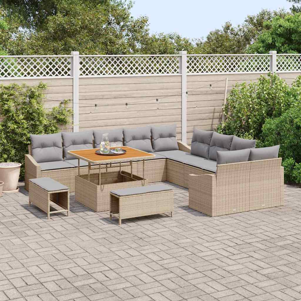Gartensofa-set mit Kissen mit Speicher 13 pcs Beige Poly Rattan