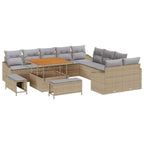 Gartensofa-set mit Kissen mit Speicher 13 pcs Beige Poly Rattan