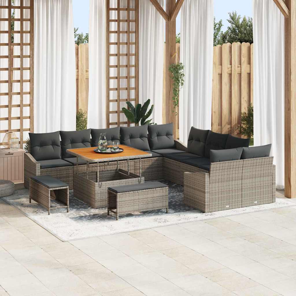 Gartensofa-set mit Kissen mit Speicher 13 pcs Grau Poly Rattan