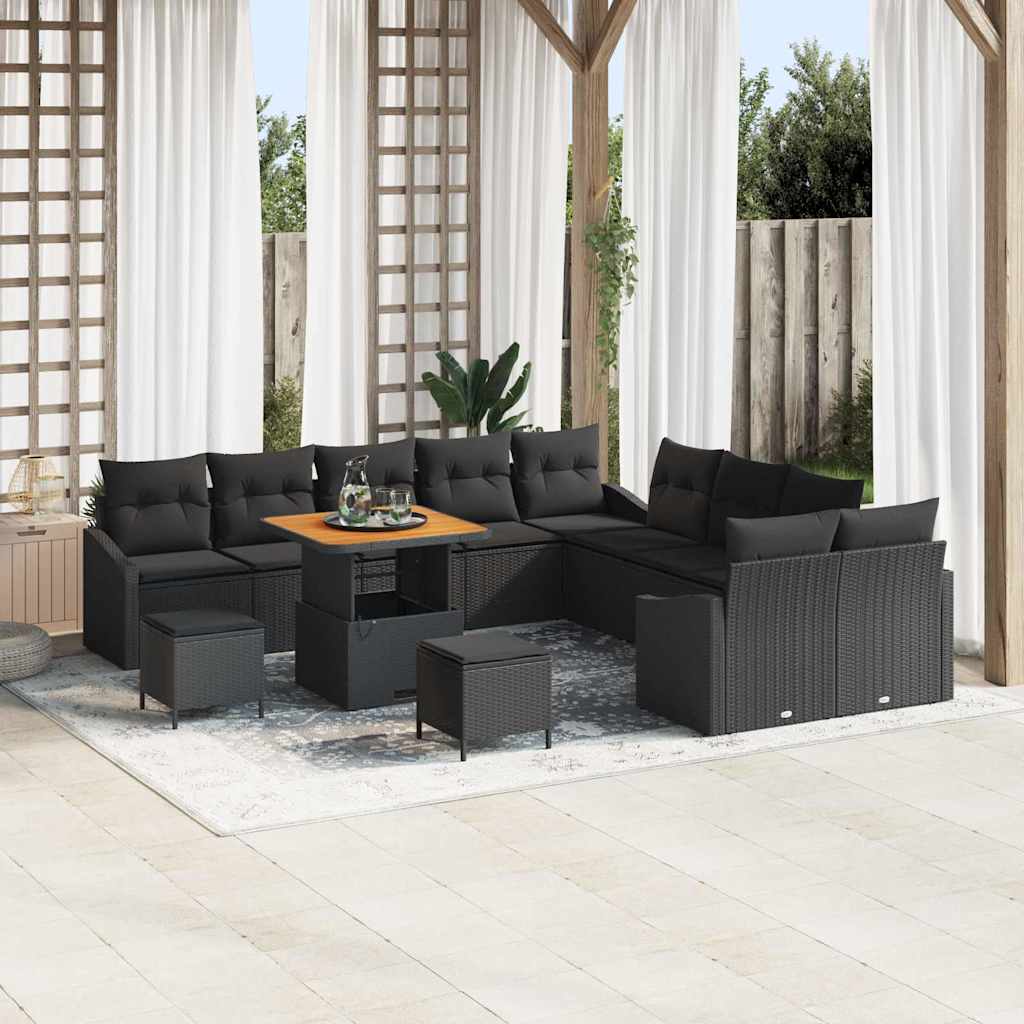 Gartensofa-set mit Kissen 13 pcs Schwarz Poly Rattan