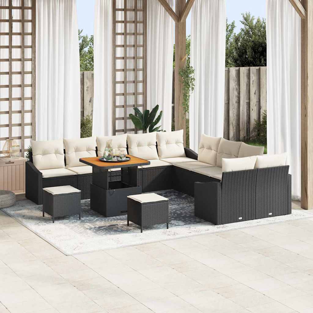 Gartensofa-set mit Kissen 13 pcs Schwarz Poly Rattan