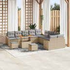 Gartensofa-set mit Kissen mit Speicher 13 pcs Beige Poly Rattan