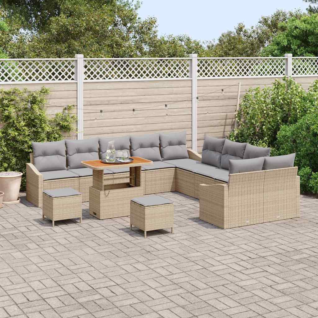 Gartensofa-set mit Kissen mit Speicher 13 pcs Beige Poly Rattan