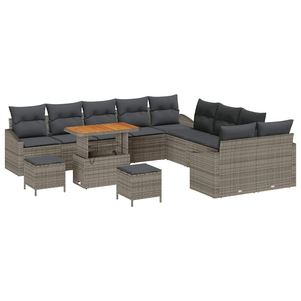 Gartensofa-set mit Kissen mit Speicher 13 pcs Grau Poly Rattan