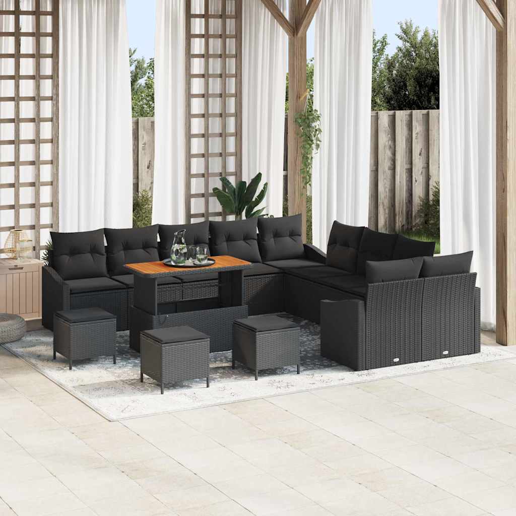 Gartensofa-set mit Kissen 13 pcs Schwarz Poly Rattan