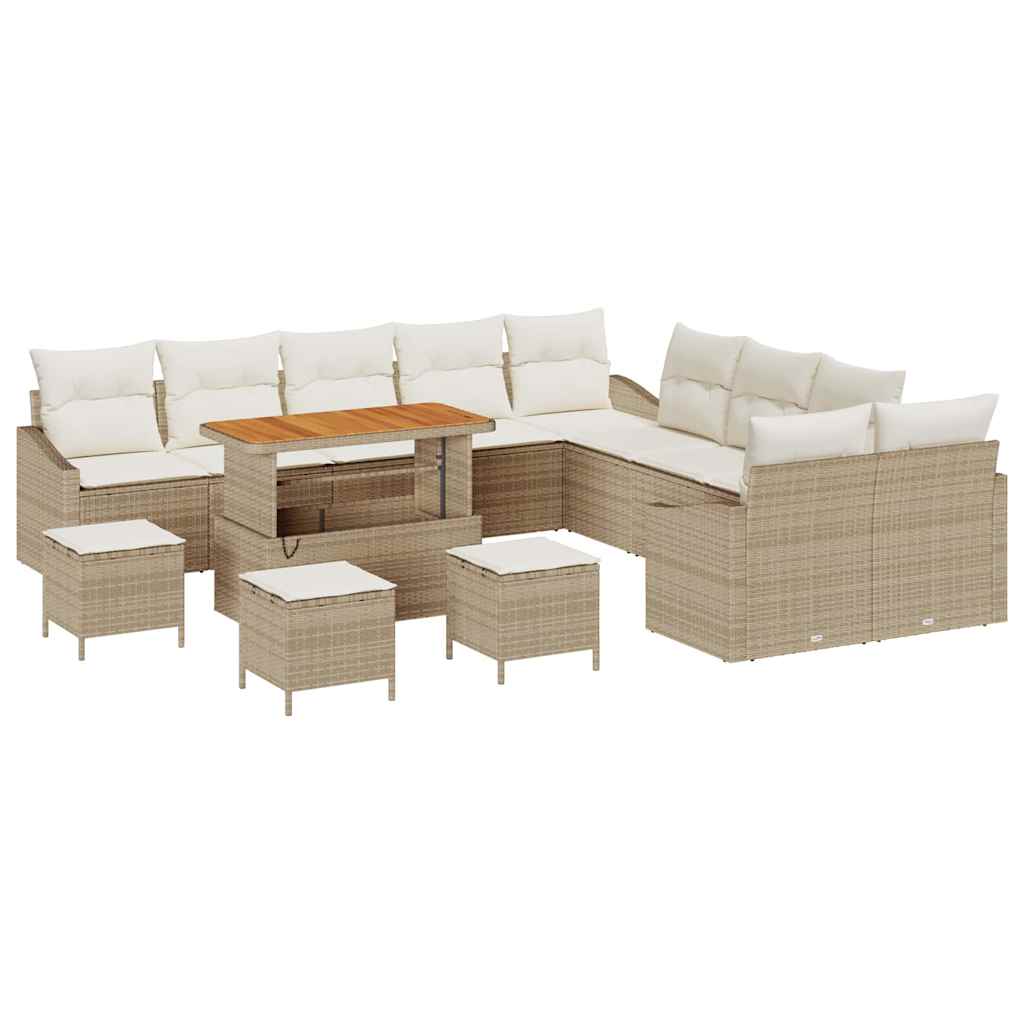 Gartensofa-set mit Kissen mit Speicher 13 pcs Beige Poly Rattan