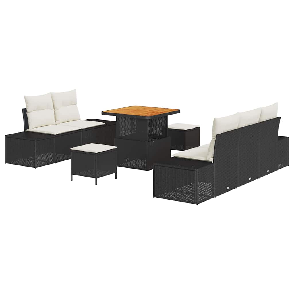 Gartensofa-set mit Kissen 8 pcs Schwarz Poly Rattan