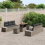 Gartensofa-set mit Kissen mit Speicher 9 pcs Grau Poly Rattan