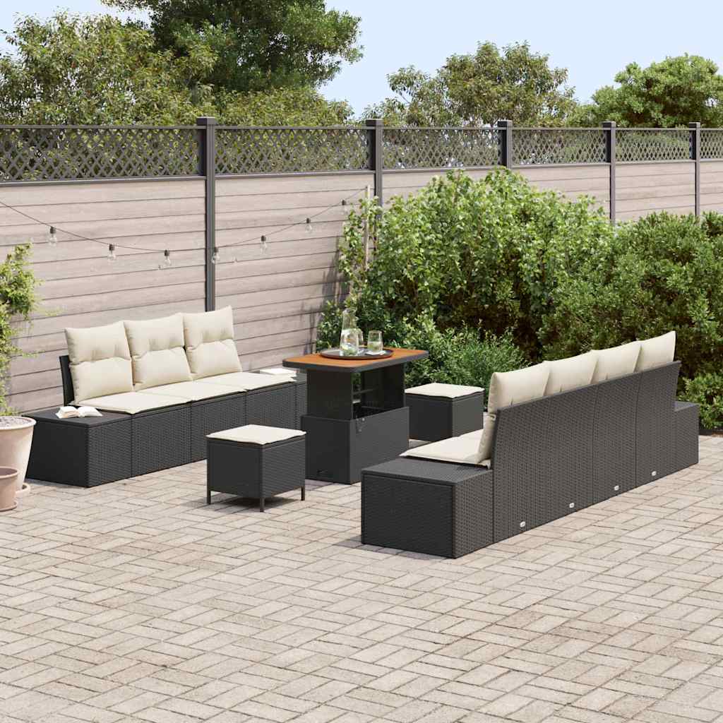 Gartensofa-set mit Kissen 10 pcs Schwarz Poly Rattan