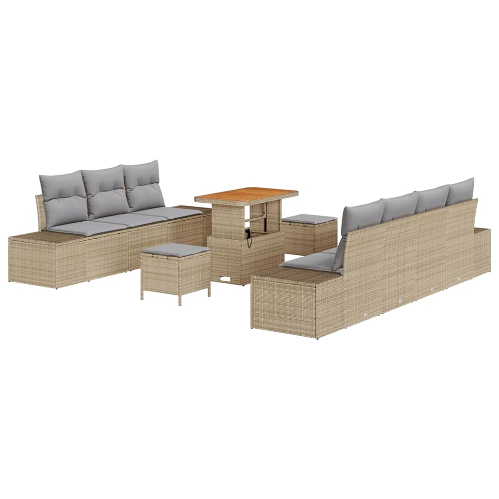 Gartensofa-set mit Kissen mit Speicher 10 pcs Beige Poly Rattan