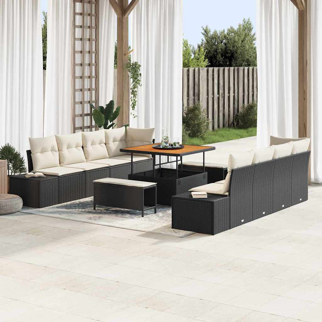 Gartensofa-set mit Kissen Schwarz 264 x 62 x 85 cm Poly Rattan