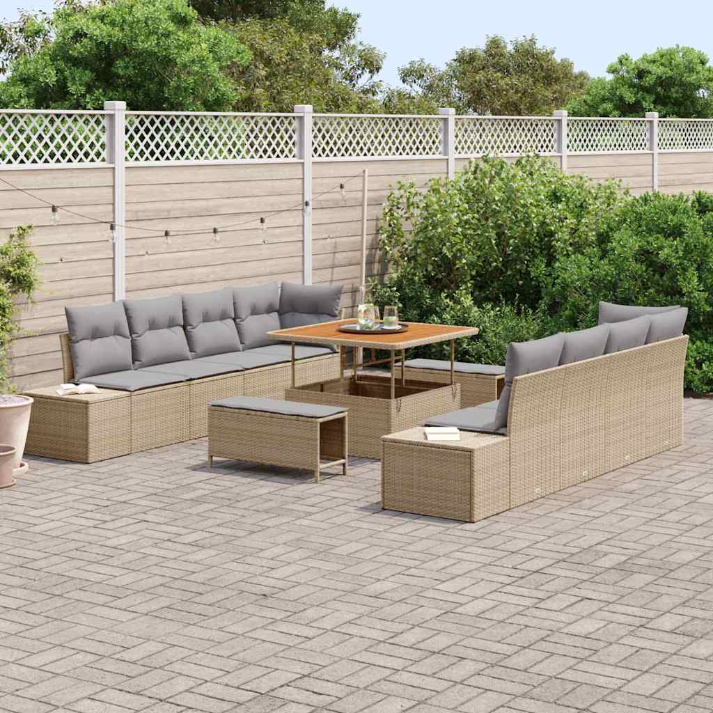 Gartensofa-set mit Kissen Beige 100 x 100 x 71 cm Poly Rattan
