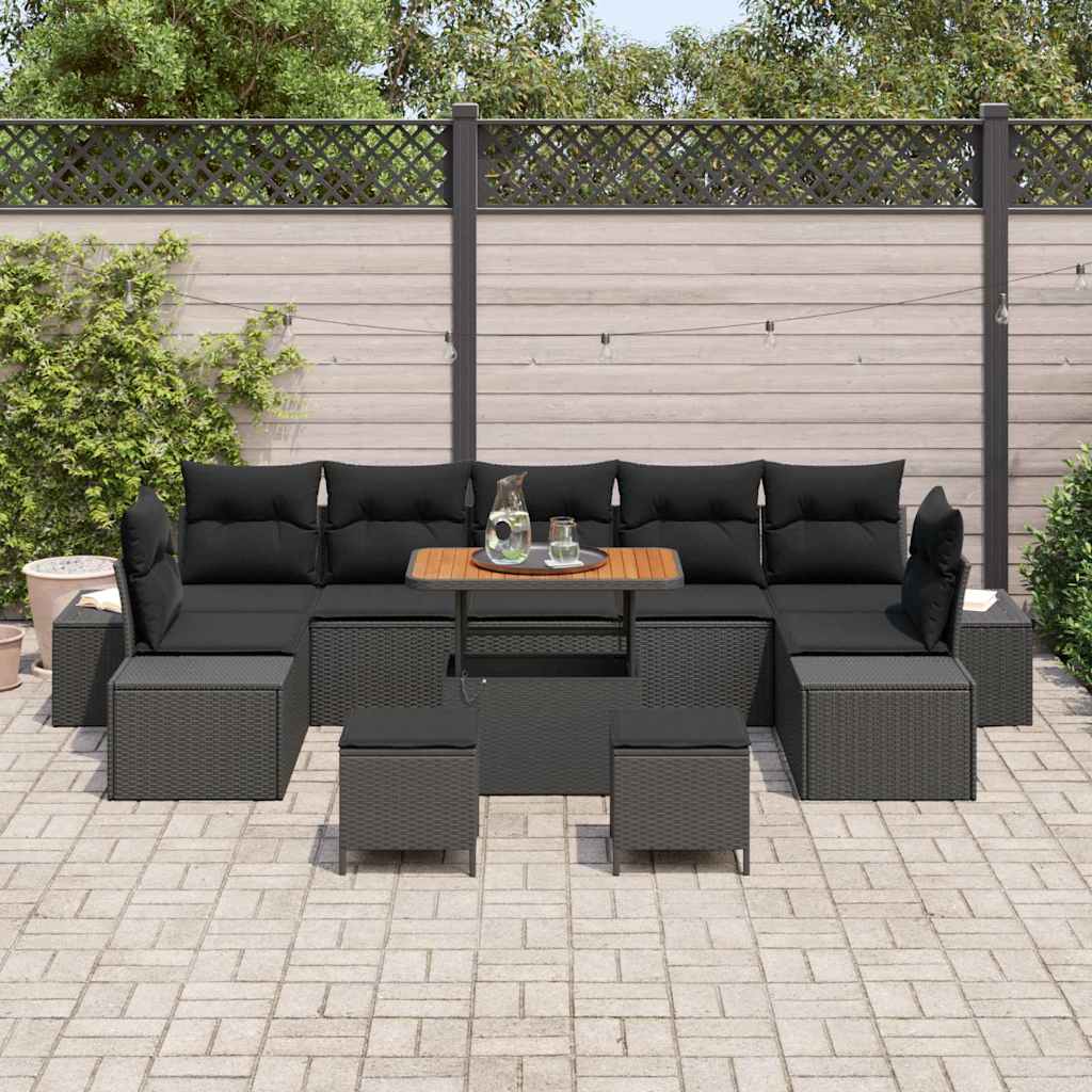 Gartensofa-set mit Kissen 10 pcs Schwarz Poly Rattan