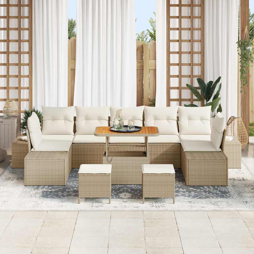 Gartensofa-set mit Kissen mit Speicher 10 pcs Beige Poly Rattan