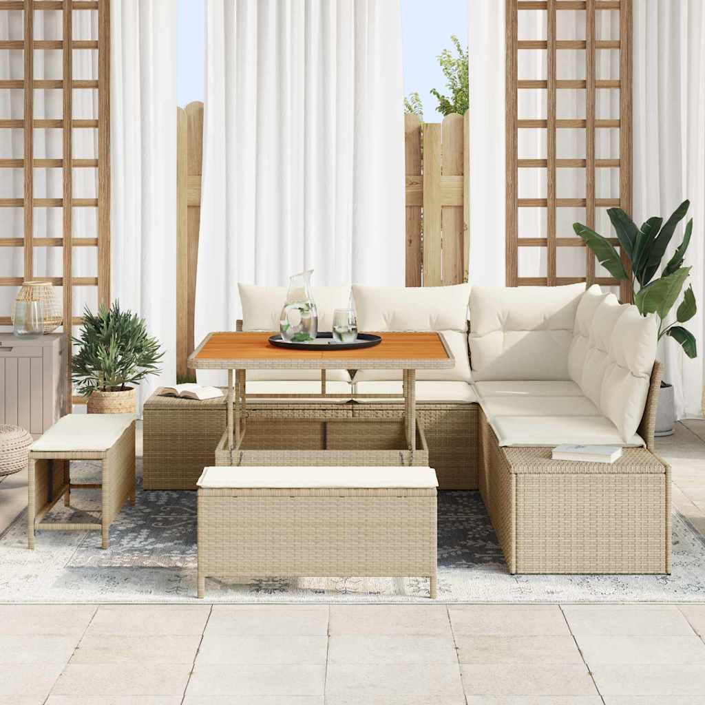 Gartensofa-set mit Kissen mit Speicher 8 pcs Beige Poly Rattan