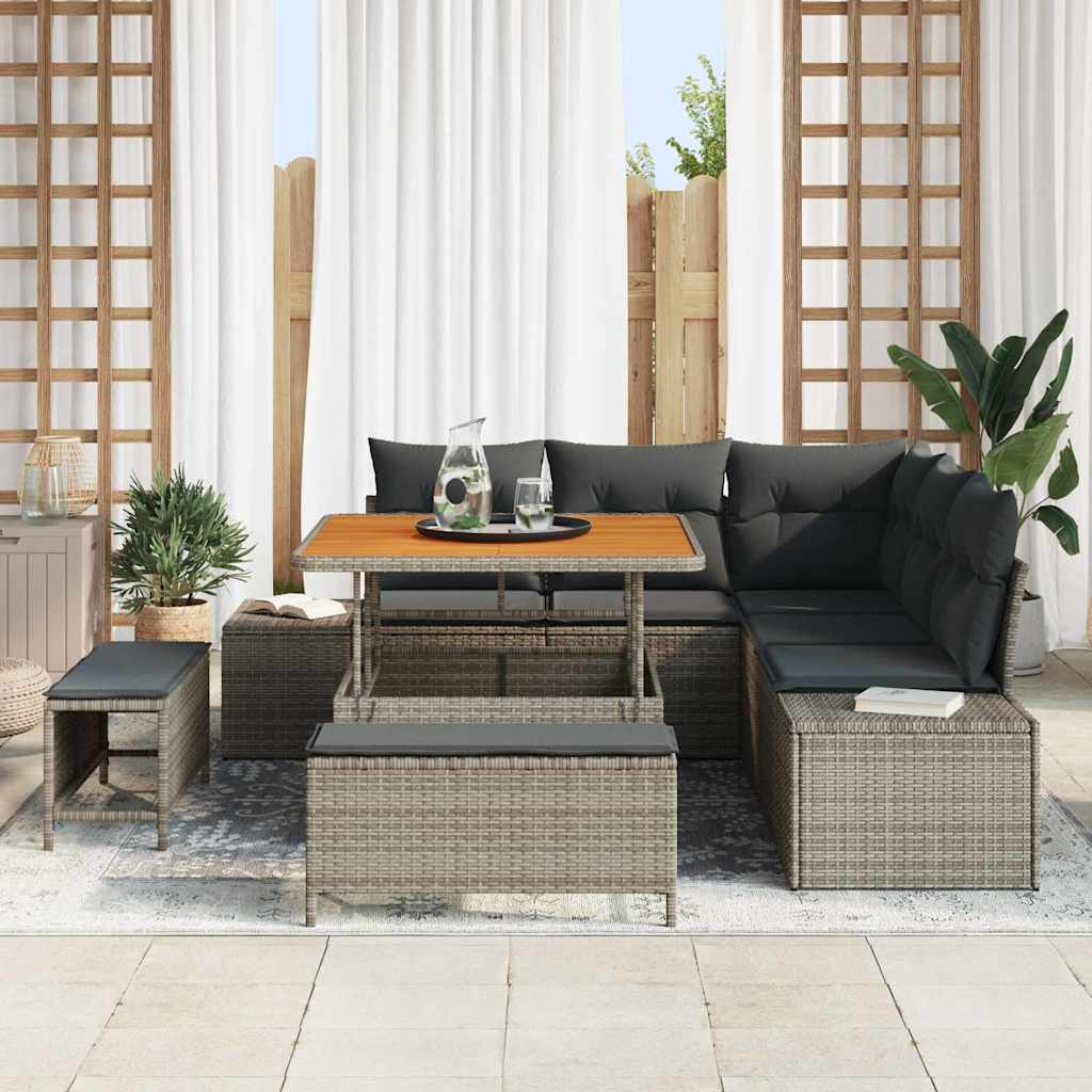Gartensofa-set mit Kissen mit Speicher 8 pcs Grau Poly Rattan