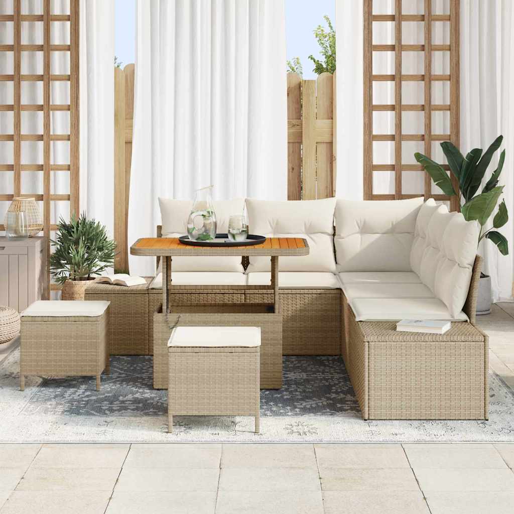 Gartensofa-set mit Kissen mit Speicher 8 pcs Beige Poly Rattan