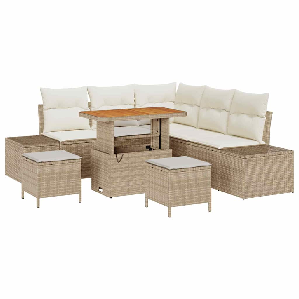 Gartensofa-set mit Kissen mit Speicher 8 pcs Beige Poly Rattan