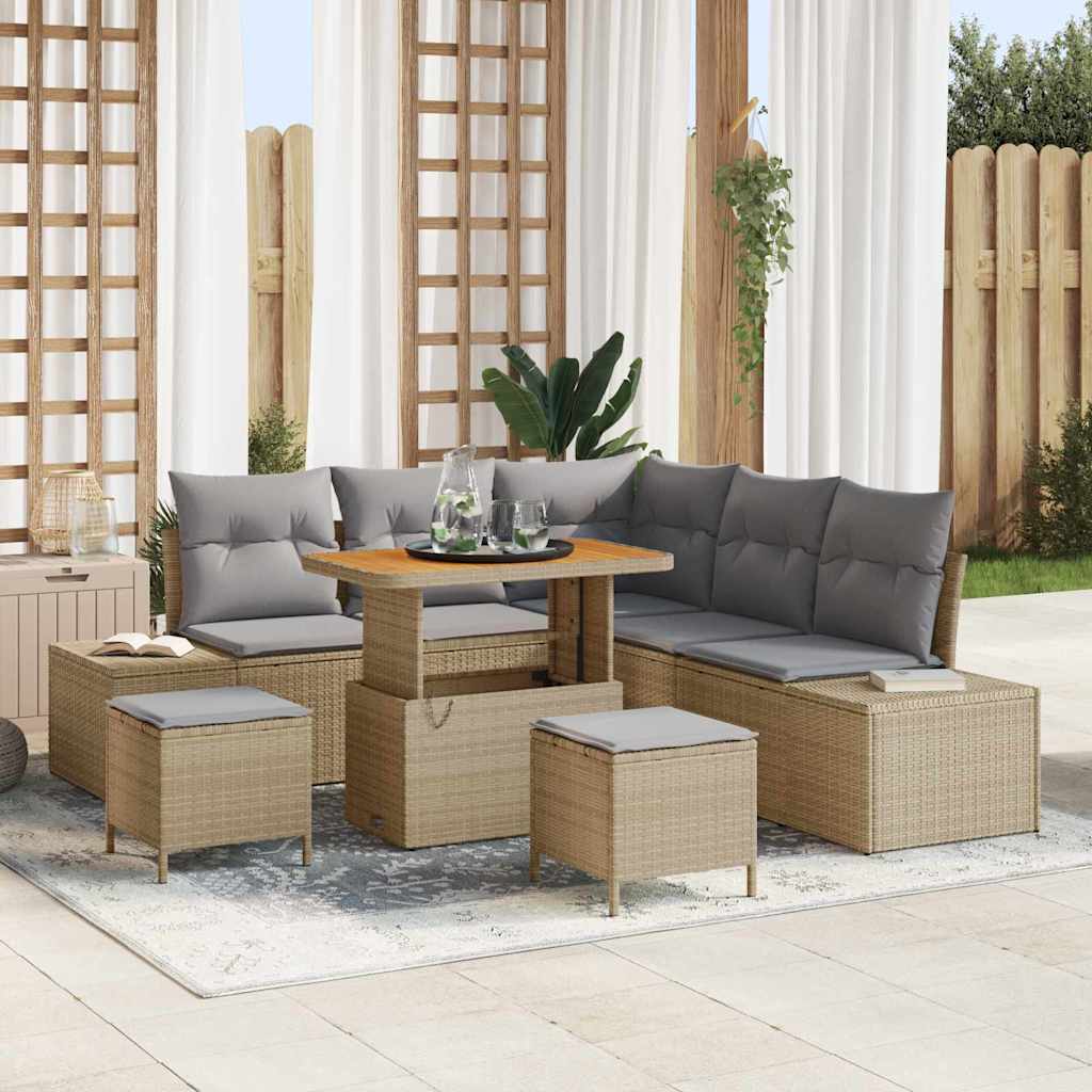 Gartensofa-set mit Kissen mit Speicher 8 pcs Beige Poly Rattan