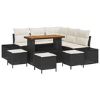 Gartensofa-set mit Kissen 9 pcs Schwarz Poly Rattan