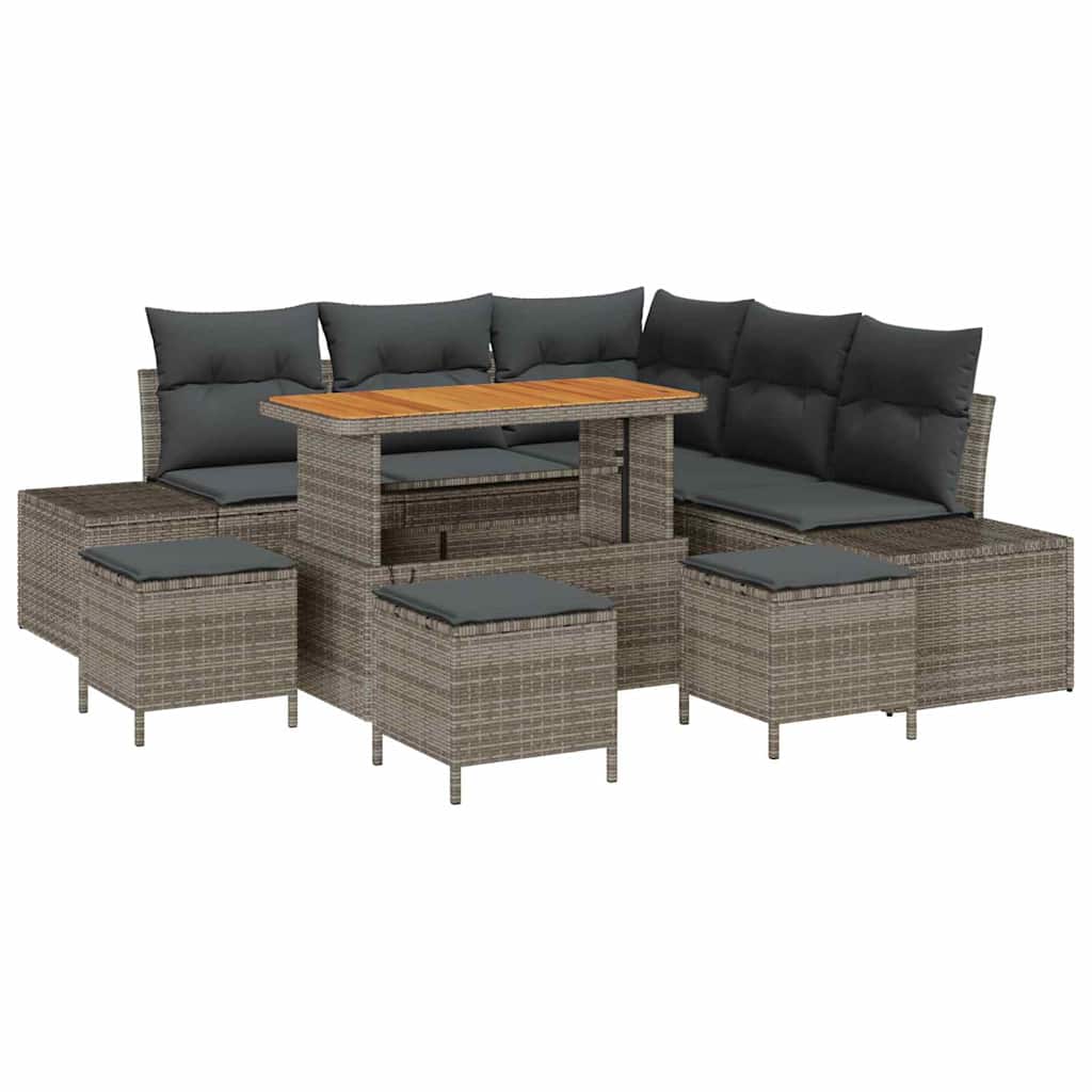 Gartensofa-set mit Kissen mit Speicher 9 pcs Grau Poly Rattan