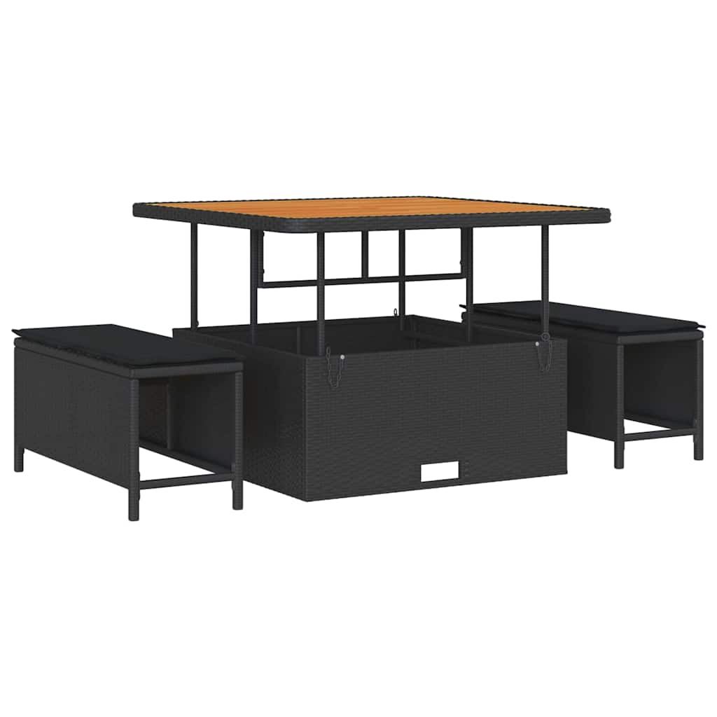 Gartensofa-set mit Kissen 9 pcs Schwarz Poly Rattan