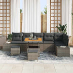 Gartensofa-set mit Kissen mit Speicher 9 pcs Grau Poly Rattan
