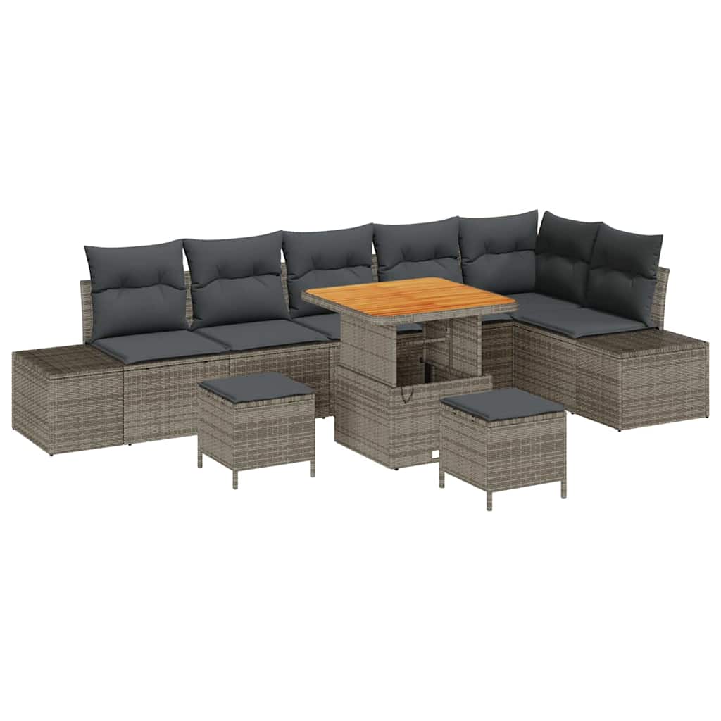Gartensofa-set mit Kissen mit Speicher 9 pcs Grau Poly Rattan