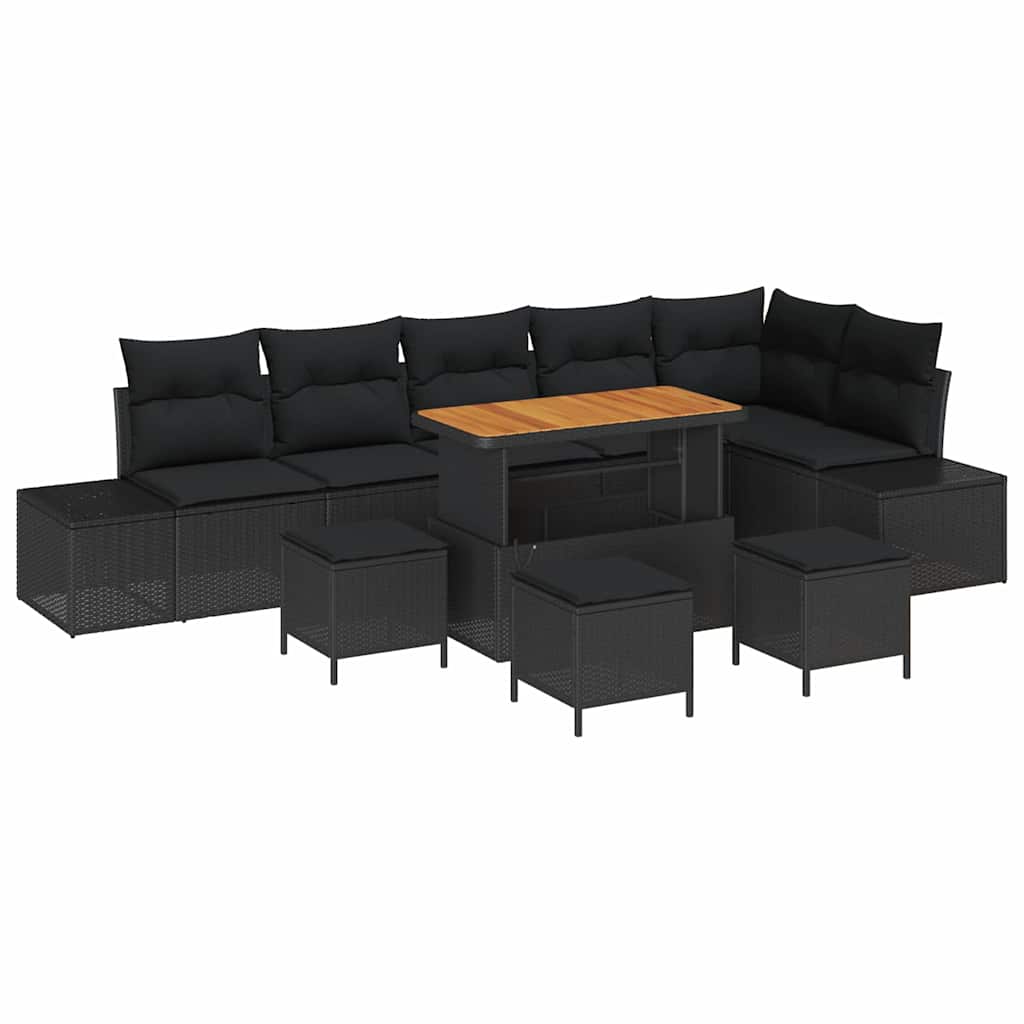 Gartensofa-set mit Kissen 10 pcs Schwarz Poly Rattan