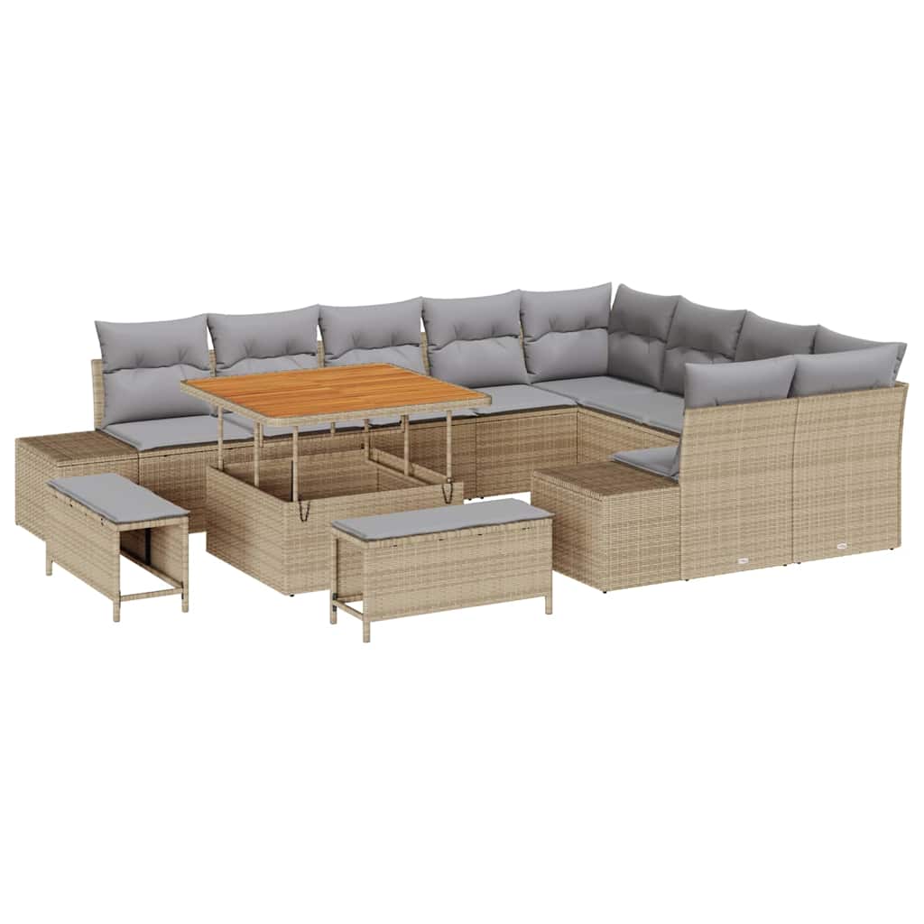 Gartensofa-set mit Kissen mit Speicher 12 pcs Beige Poly Rattan