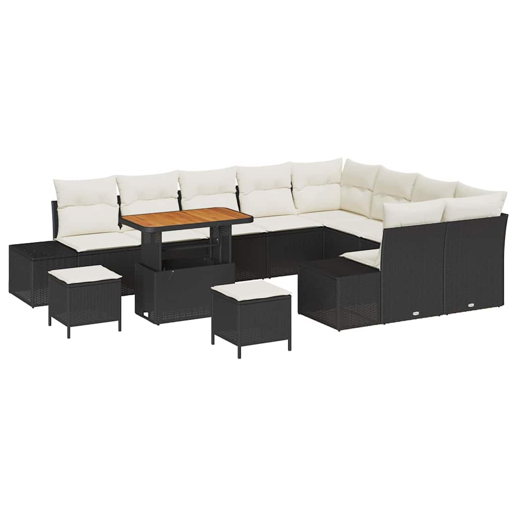 Gartensofa-set mit Kissen 12 pcs Schwarz Poly Rattan