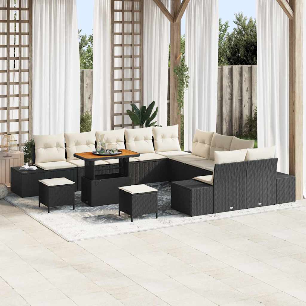 Gartensofa-set mit Kissen 13 pcs Schwarz Poly Rattan