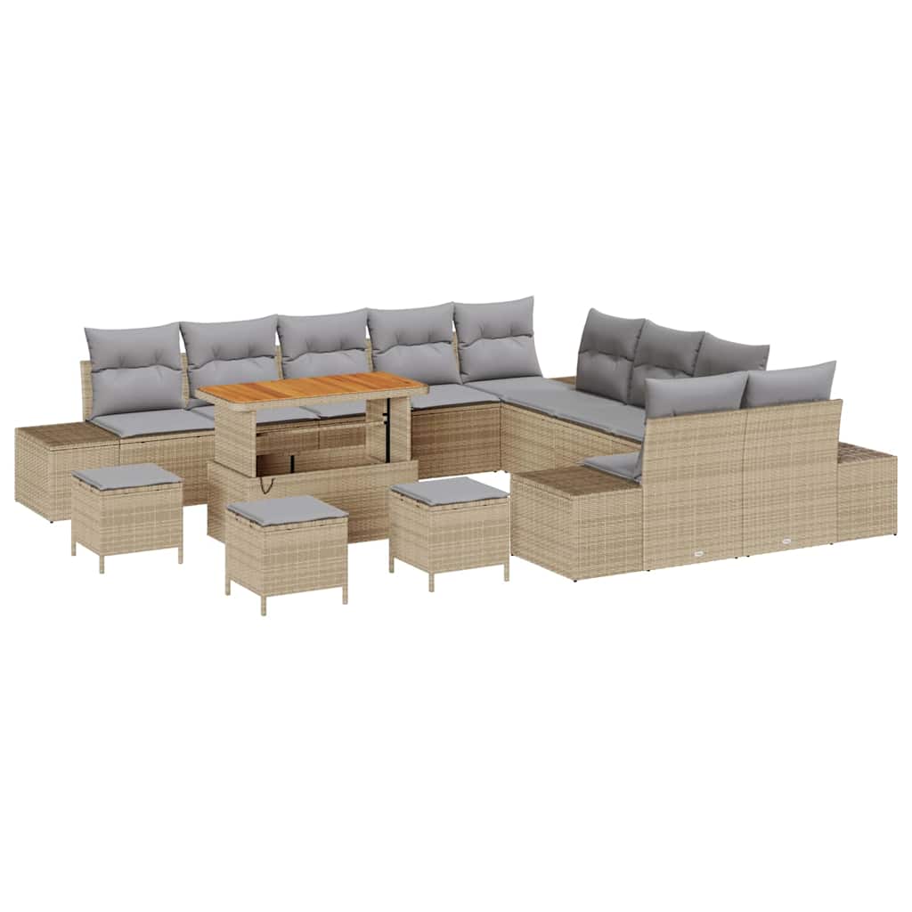 Gartensofa-set mit Kissen mit Speicher 14 pcs Beige Poly Rattan