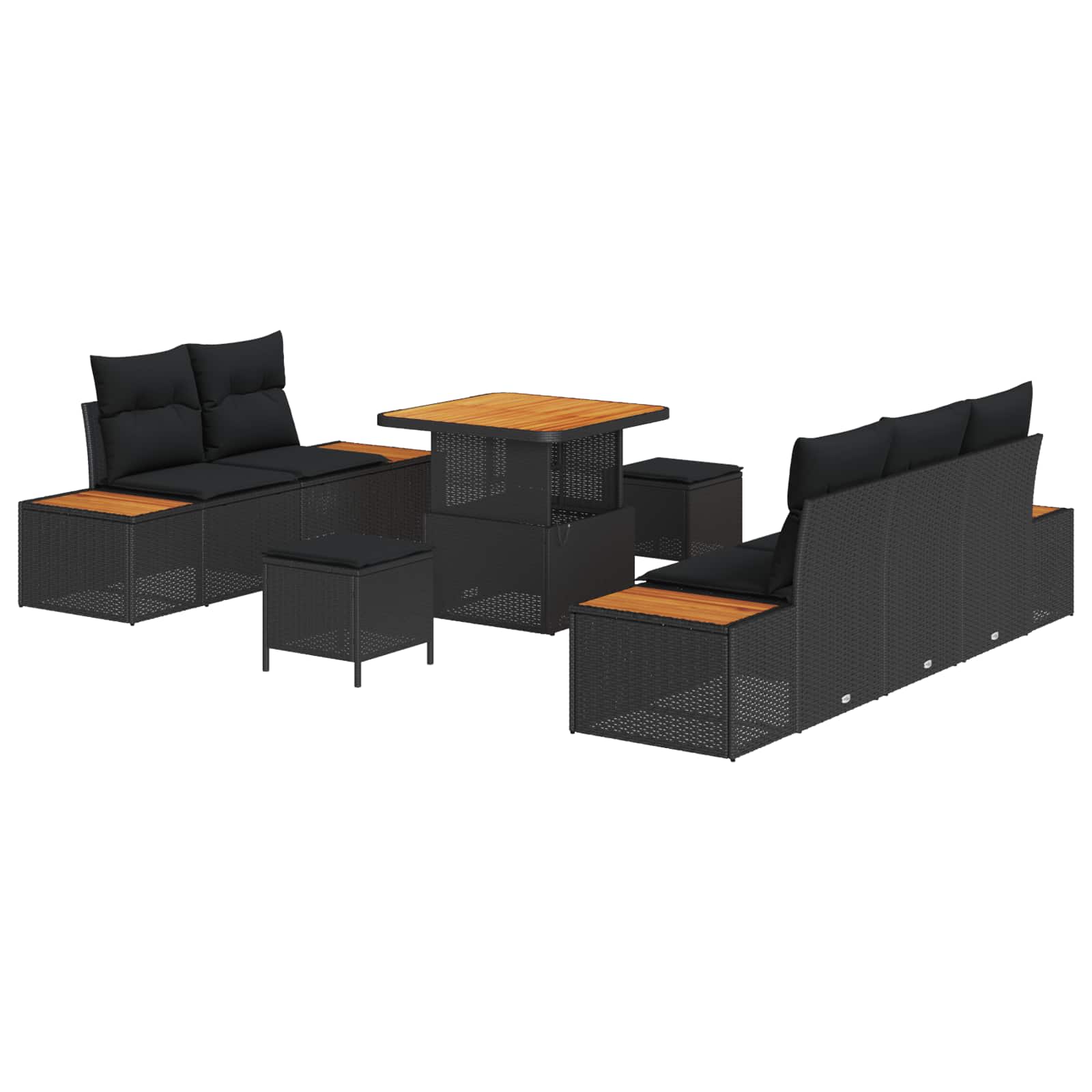 Garten-Sofa-Set mit Kissen mit Speicher 8 pcs Schwarz