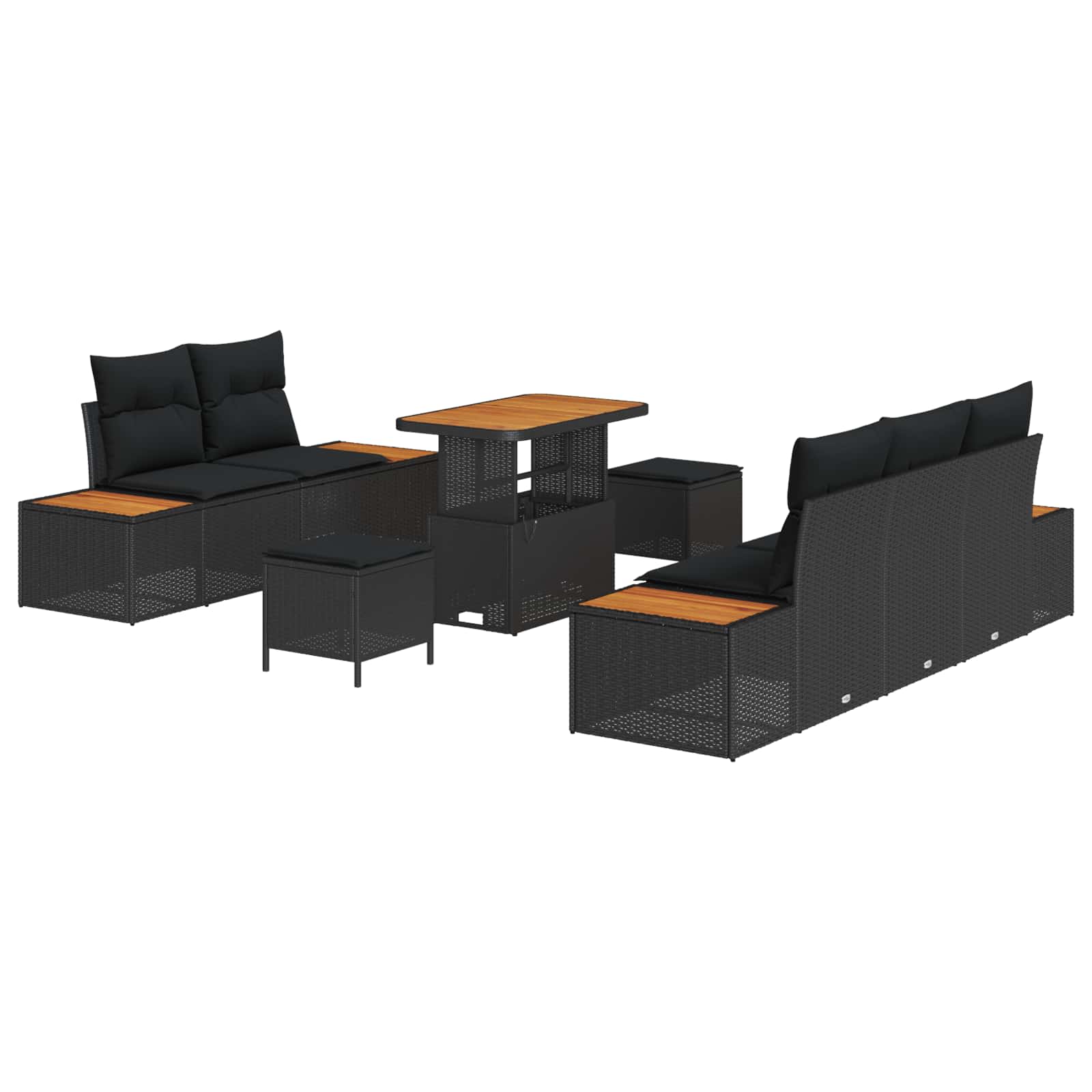 Garten-Sofa-Set mit Kissen mit Speicher 8 pcs Schwarz