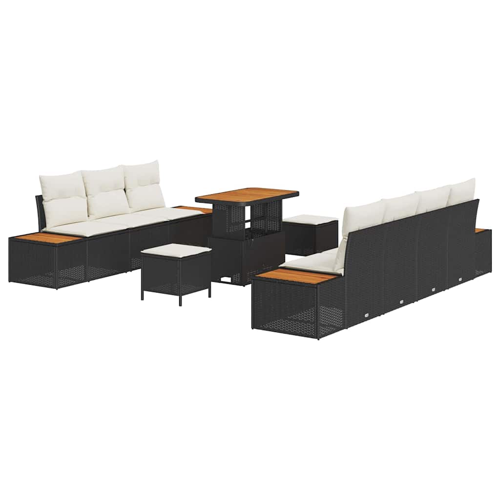 Gartensofa-set mit Kissen 10 pcs Schwarz Poly Rattan