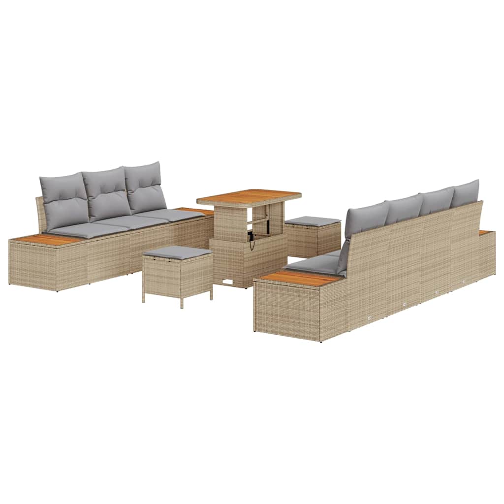 Gartensofa-set mit Kissen mit Speicher 10 pcs Beige Poly Rattan