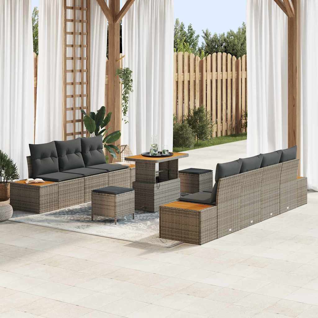 Gartensofa-set mit Kissen mit Speicher 10 pcs Grau Poly Rattan