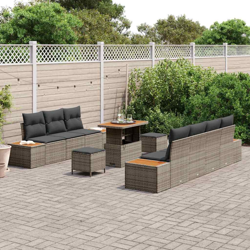 Gartensofa-set mit Kissen mit Speicher 10 pcs Grau Poly Rattan