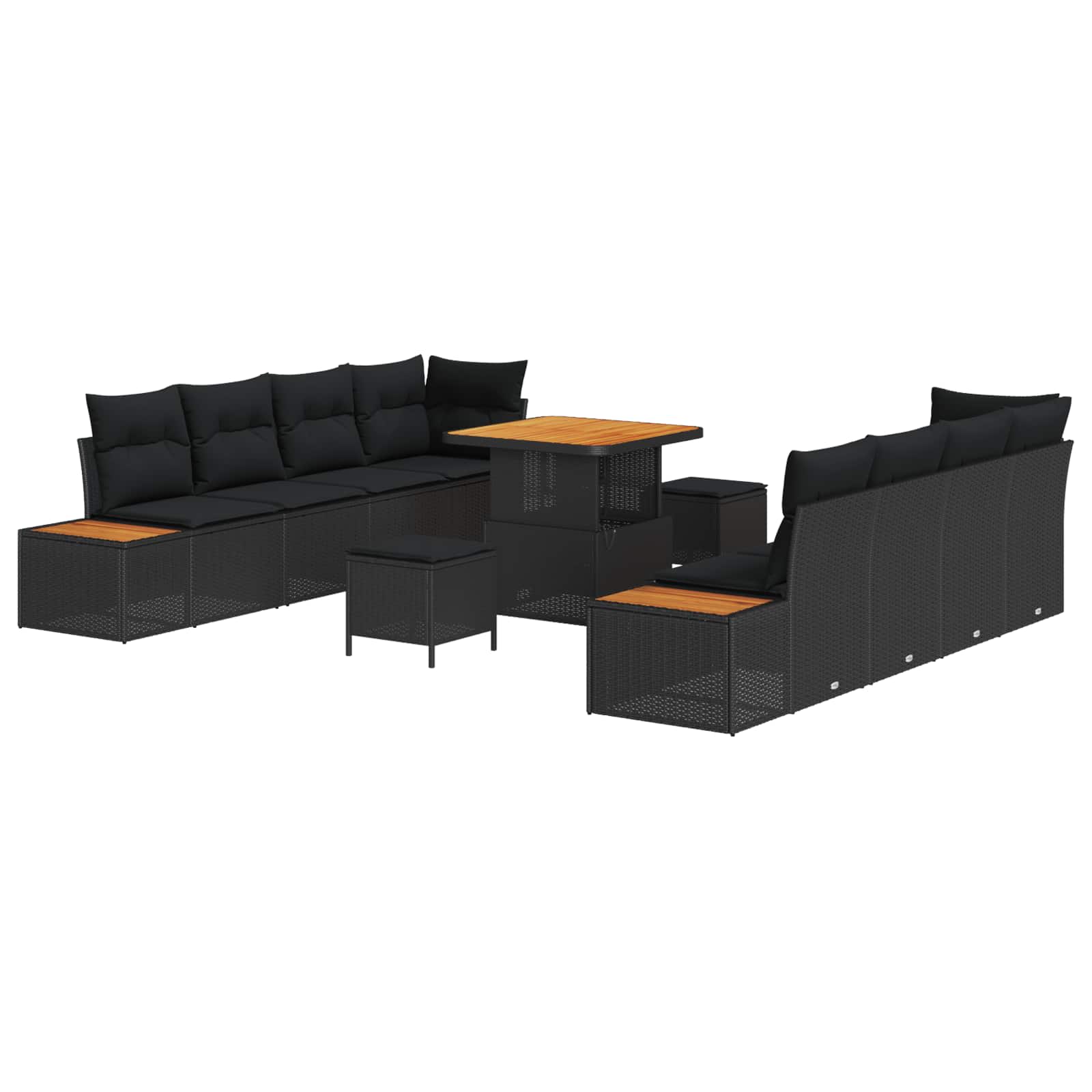 Gartensofa-set mit Kissen 11 pcs Schwarz Poly Rattan