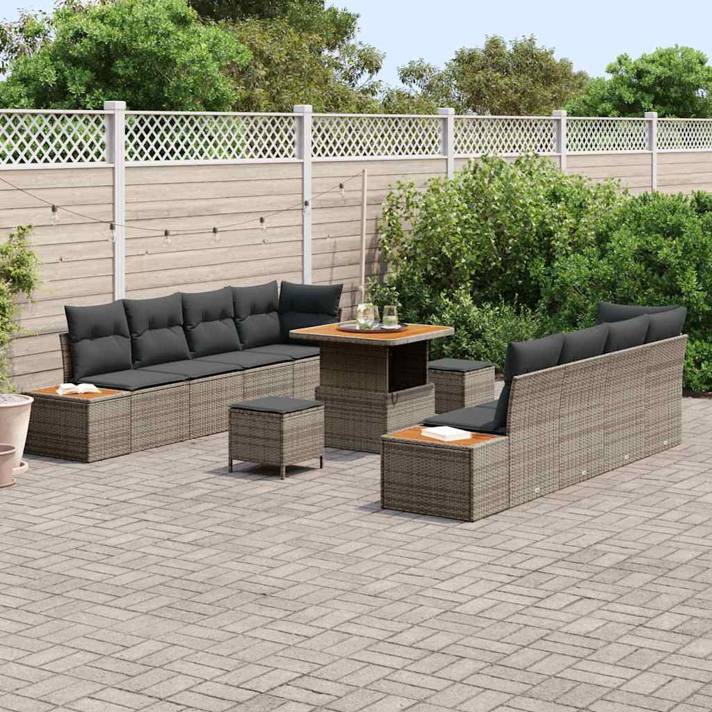 Gartensofa-set mit Kissen mit Speicher 11 pcs Grau Poly Rattan